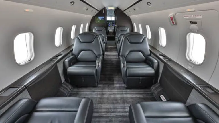 Bombardier Challenger 300 wide interior of cabin.