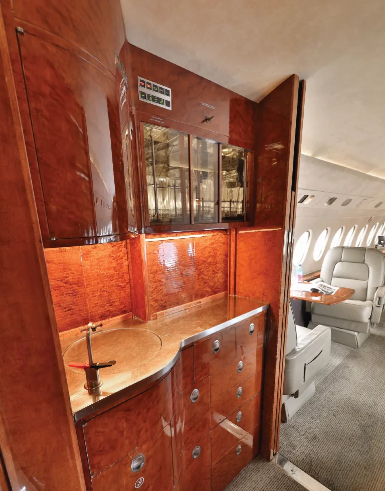 Dassault Falcon 900B interior wet bar.
