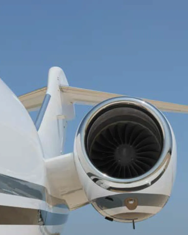 Bombardier Challenger 300 engine and tail close-up.